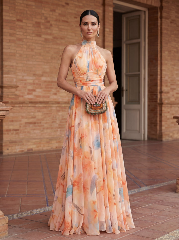 Esther™ | Vestito con Collo Halter e Stampa Acquerello