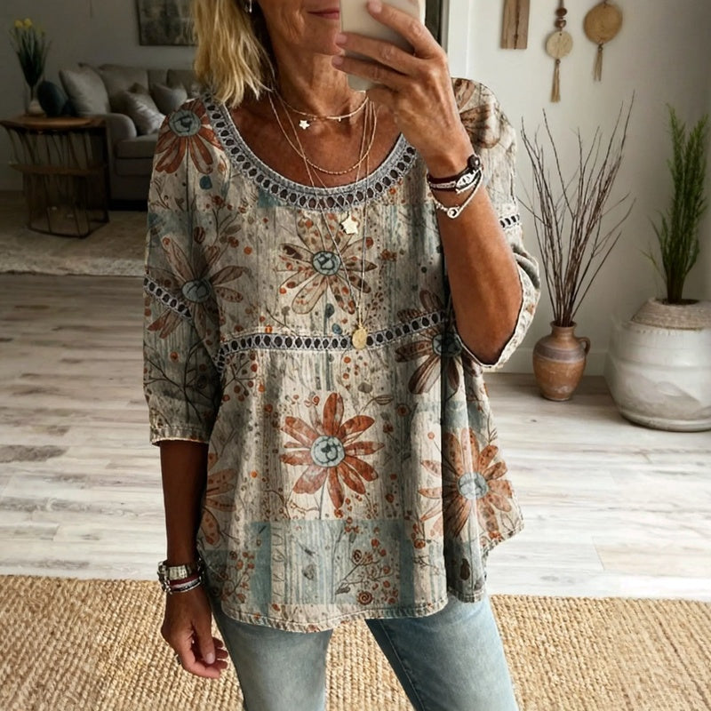 Émilie™ | Blusa vintage con stampa floreale