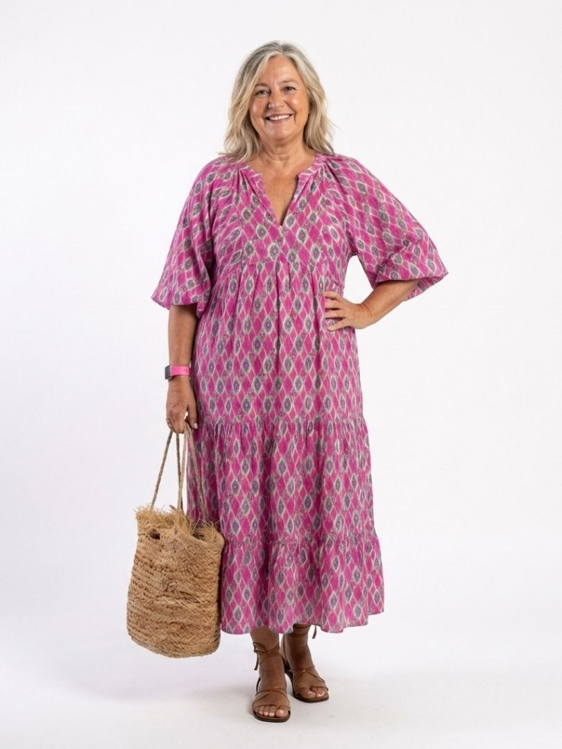 Apolline | Vestito midi con scollatura a V e maniche a tre quarti