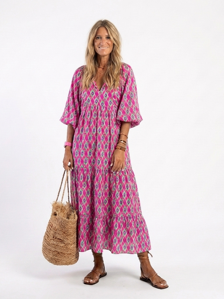 Apolline | Vestito midi con scollatura a V e maniche a tre quarti
