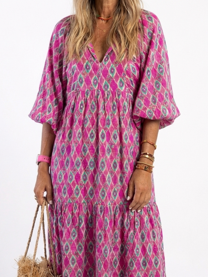 Apolline | Vestito midi con scollatura a V e maniche a tre quarti