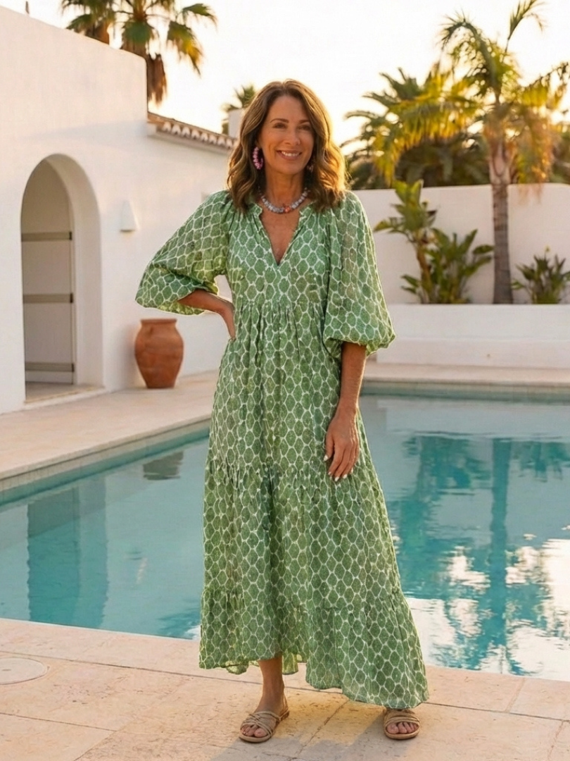 Apolline | Vestito midi con scollatura a V e maniche a tre quarti