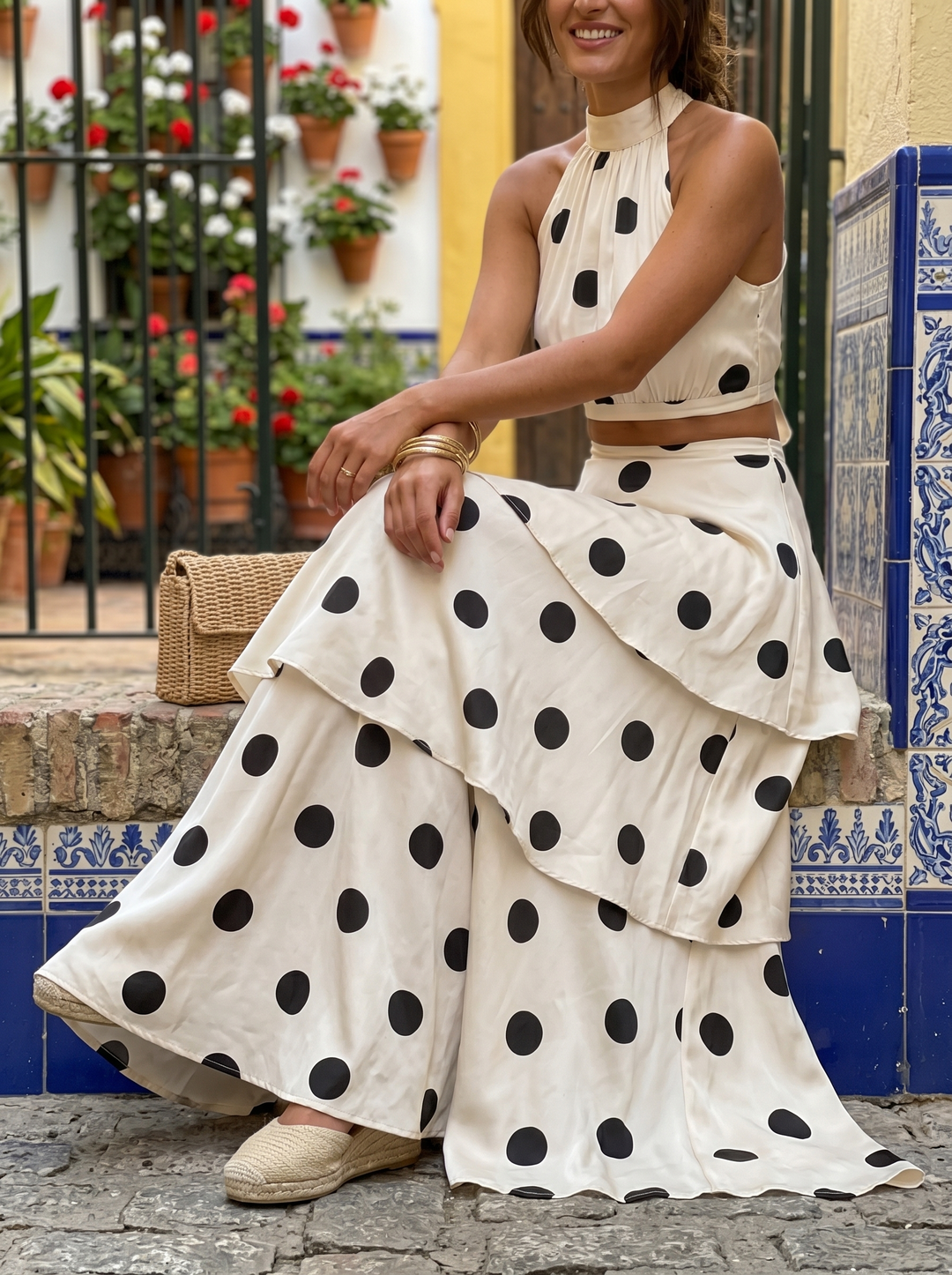 Lucía | Completo top e gonna lunga a pois