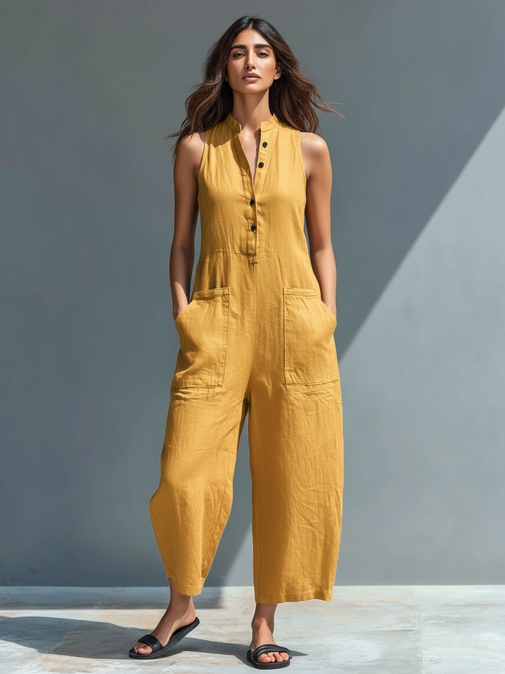 Lea | Tutina Minimalista in Lino Senza Maniche con Collo Alto