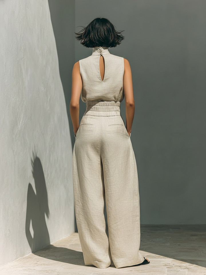 Selene | Completo Minimalista in Cotone e Lino con Pantaloni Larghi