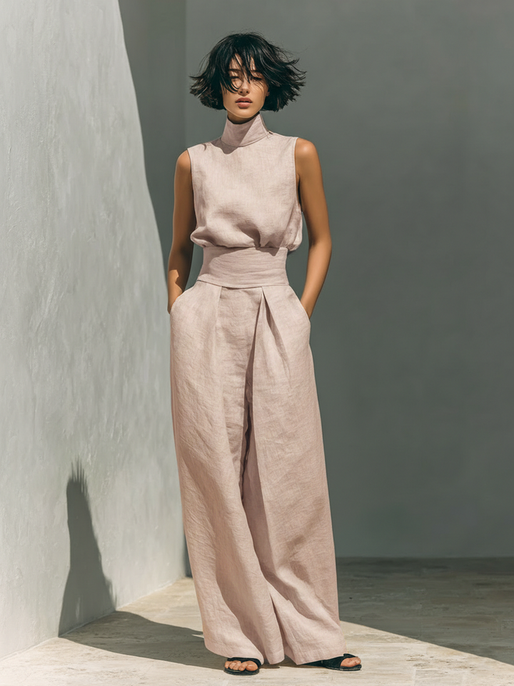 Selene | Completo Minimalista in Cotone e Lino con Pantaloni Larghi