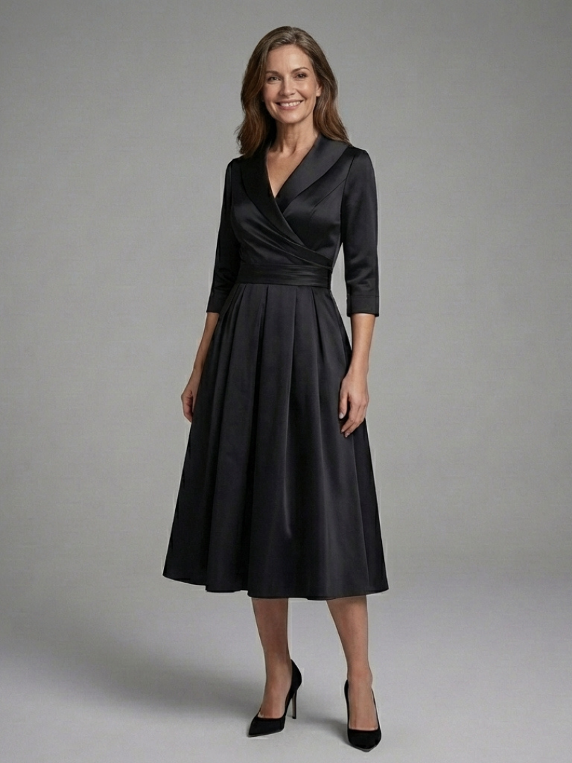 Genevieve | Vestito Midi con Corpo Avvolgente e Manica a Tre Quarti