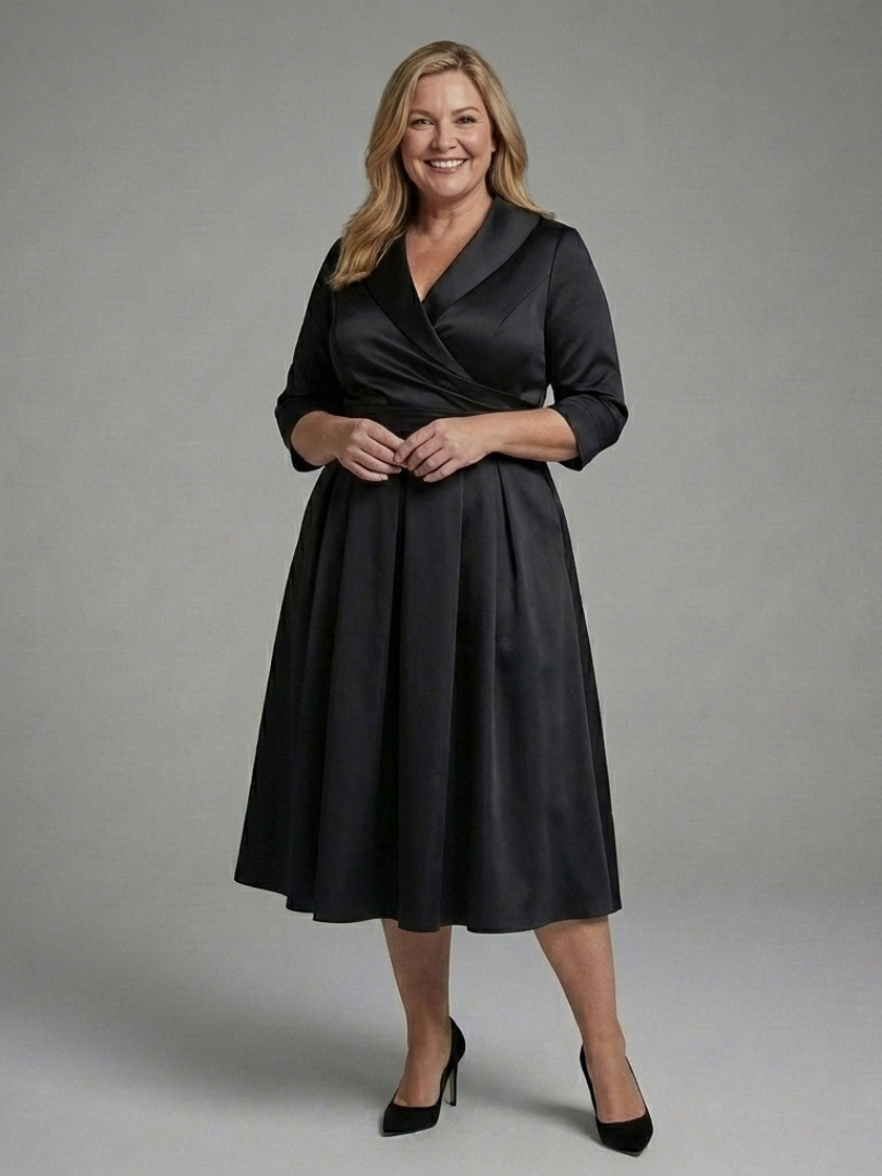 Genevieve | Vestito Midi con Corpo Avvolgente e Manica a Tre Quarti