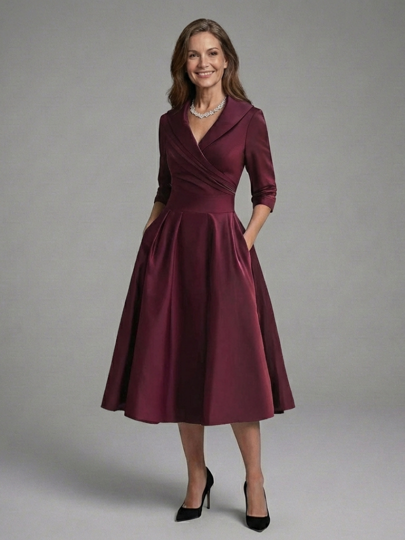 Genevieve | Vestito Midi con Corpo Avvolgente e Manica a Tre Quarti