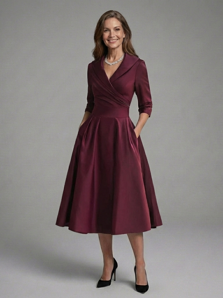 Genevieve | Vestito Midi con Corpo Avvolgente e Manica a Tre Quarti