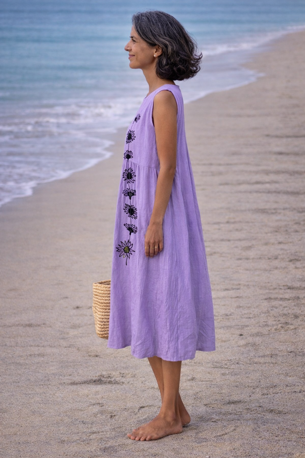 Emma | Vestito midi con fiori viola