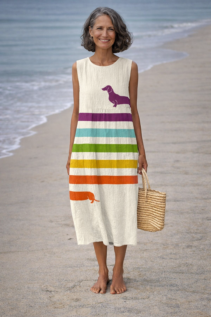 Andrea | Vestito midi con stampa di bassotto