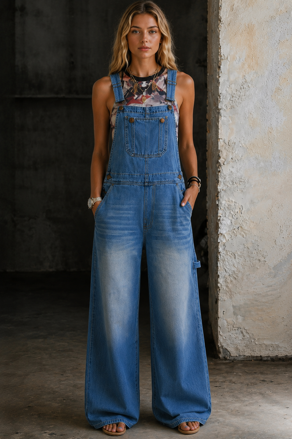 Harper | Mono in denim con vita elastica