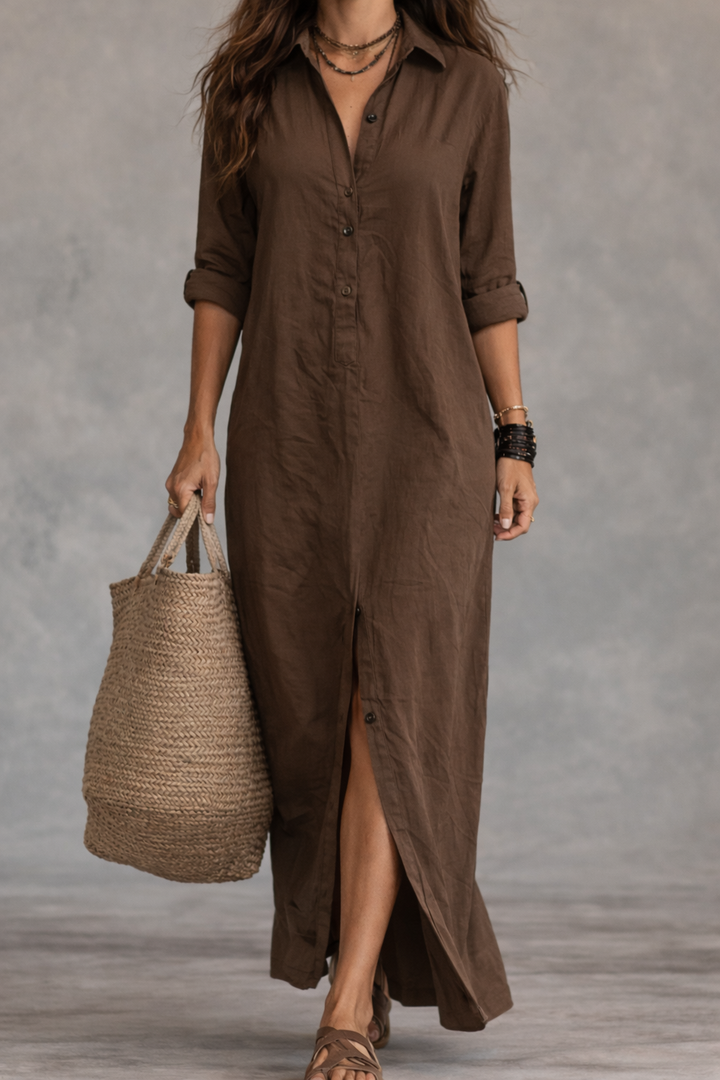 Abito Maxi Bohemien con Bottoni Neri