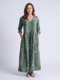 Marina | Vestito Maxi Floreale con Scollatura a V e Maniche a Tre Quarti