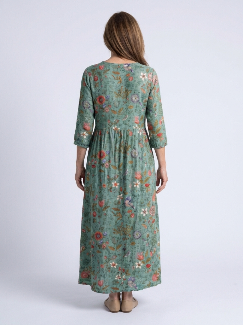 Marina | Vestito Maxi Floreale con Scollatura a V e Maniche a Tre Quarti