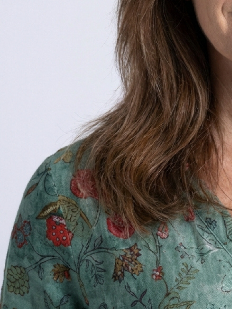 Marina | Vestito Maxi Floreale con Scollatura a V e Maniche a Tre Quarti
