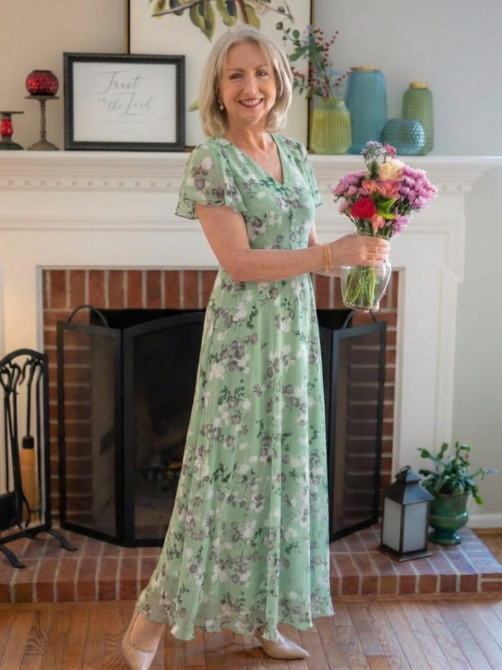 Ismeria | Vestito Maxi in Chiffon Floreale