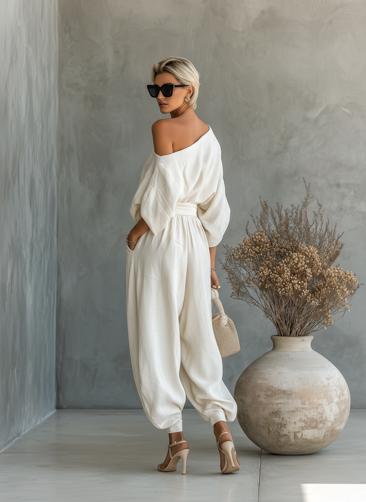 Elara | Completo in Lino con Spalle Scoperte Elegante
