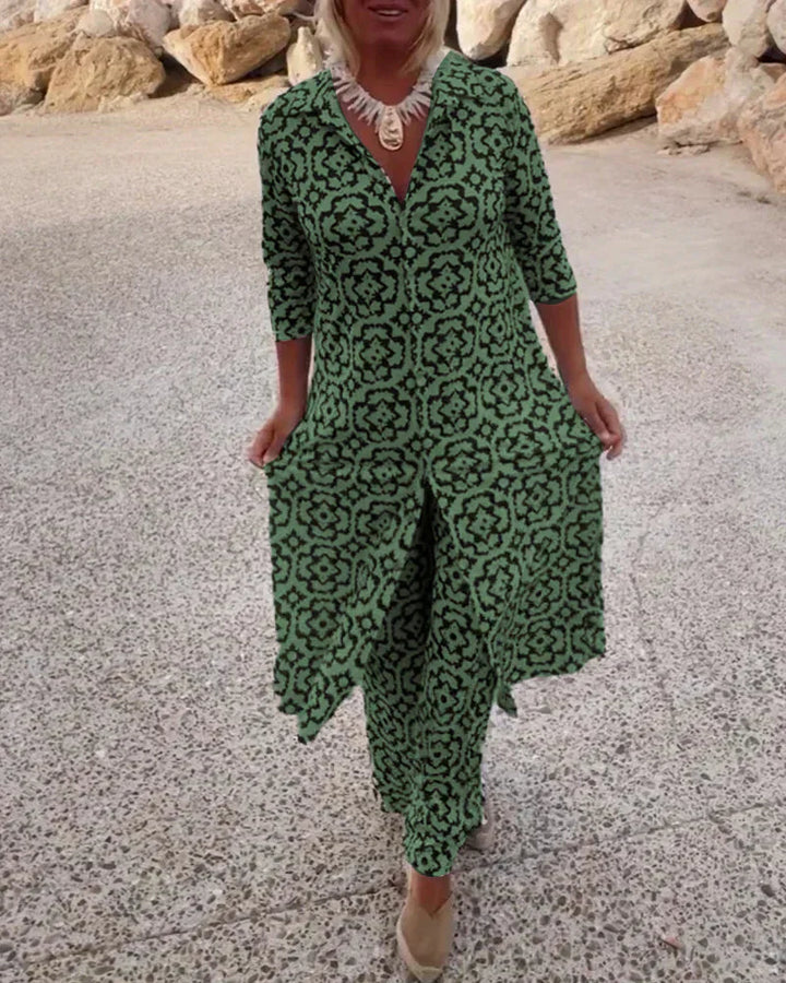 Sara | Completo Bohemien con Tunica a Stampa Geometrica e Pantaloni a Gamba Larga
