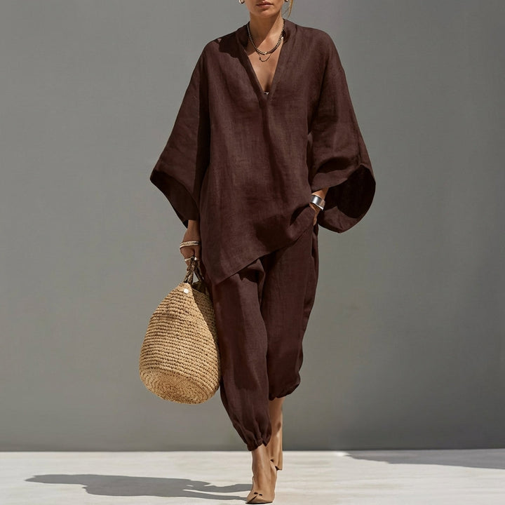 Marina | Completo Top Relaxed Collo a V e Pantaloni a Gamba Larga