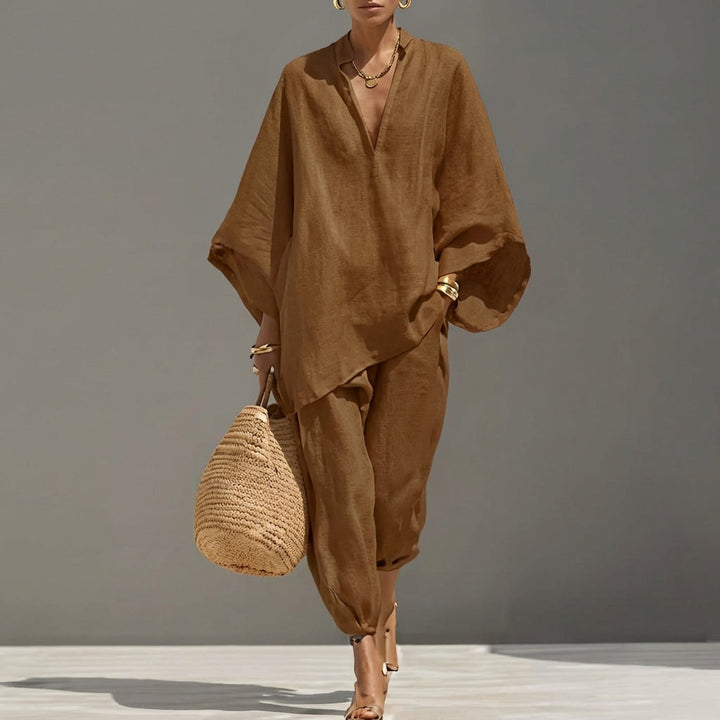 Marina | Completo Top Relaxed Collo a V e Pantaloni a Gamba Larga