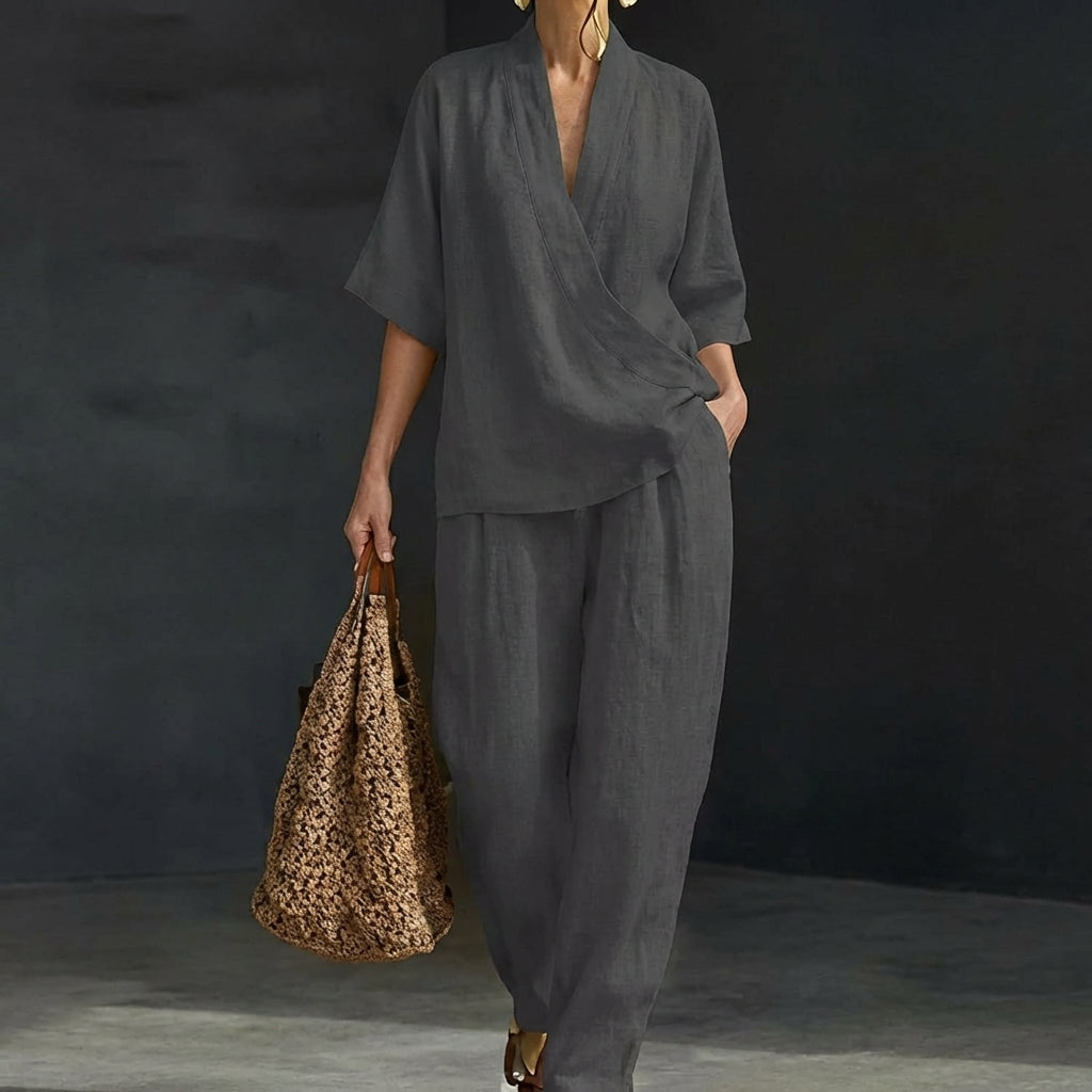 Dolores | Completo Top Henley Relax e Pantaloni a Gamba Larga