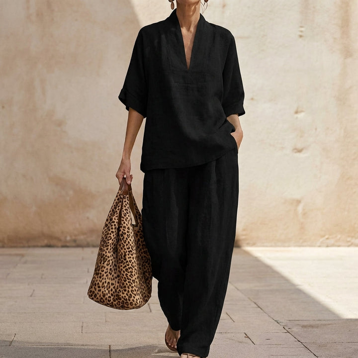 Dolores | Completo Top Henley Relax e Pantaloni a Gamba Larga