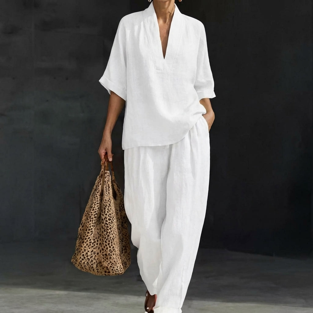 Dolores | Completo Top Henley Relax e Pantaloni a Gamba Larga
