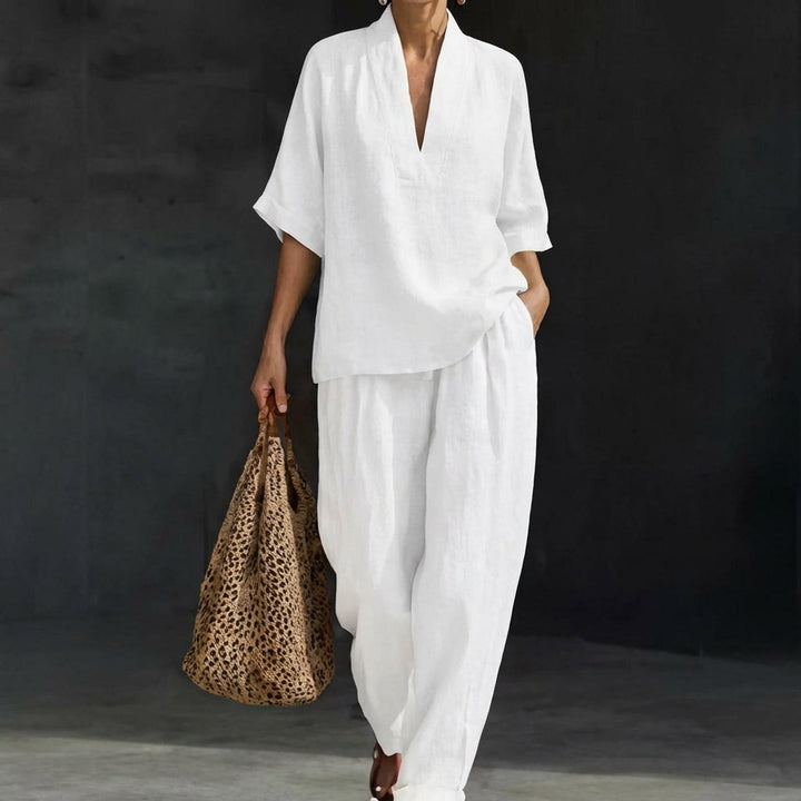 Dolores | Completo Top Henley Relax e Pantaloni a Gamba Larga