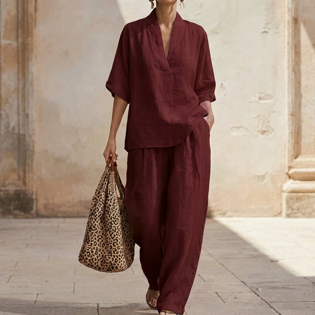 Dolores | Completo Top Henley Relax e Pantaloni a Gamba Larga