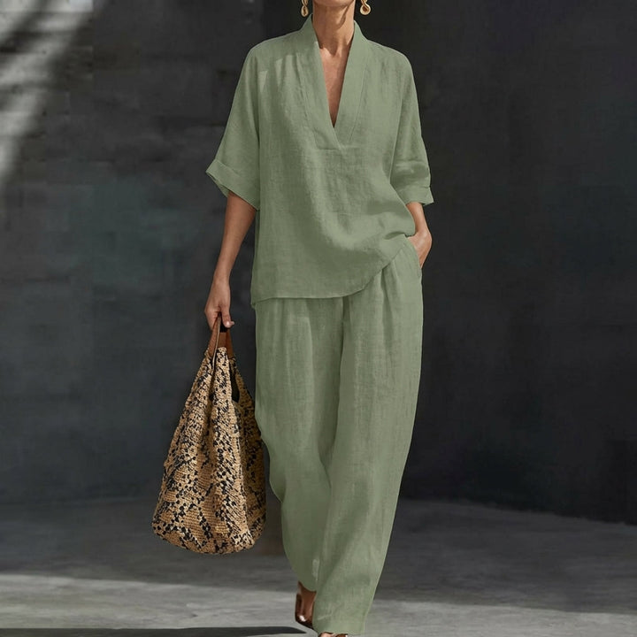 Dolores | Completo Top Henley Relax e Pantaloni a Gamba Larga