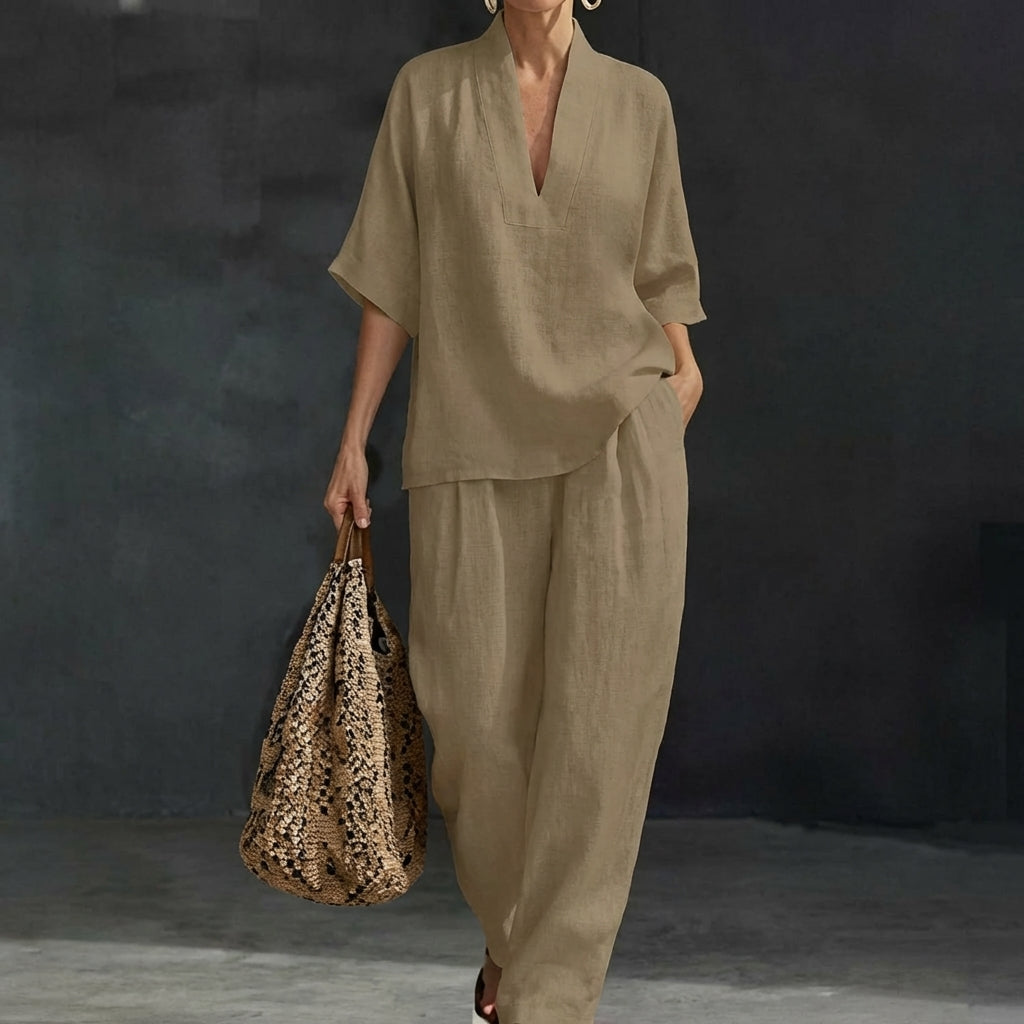 Dolores | Completo Top Henley Relax e Pantaloni a Gamba Larga