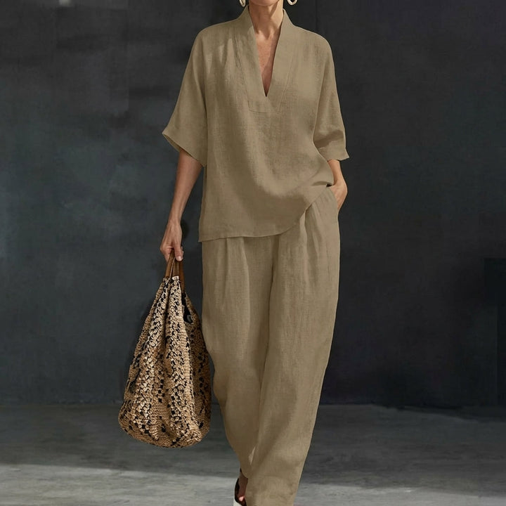 Dolores | Completo Top Henley Relax e Pantaloni a Gamba Larga