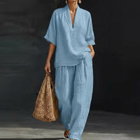 Dolores | Completo Top Henley Relax e Pantaloni a Gamba Larga