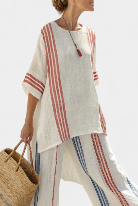 Solvane | Set di lino a strisce mediterranee