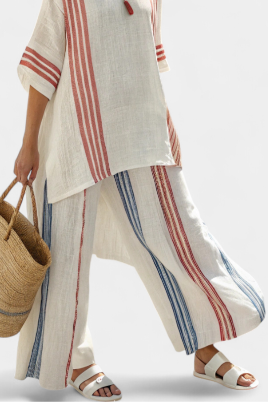 Solvane | Set di lino a strisce mediterranee