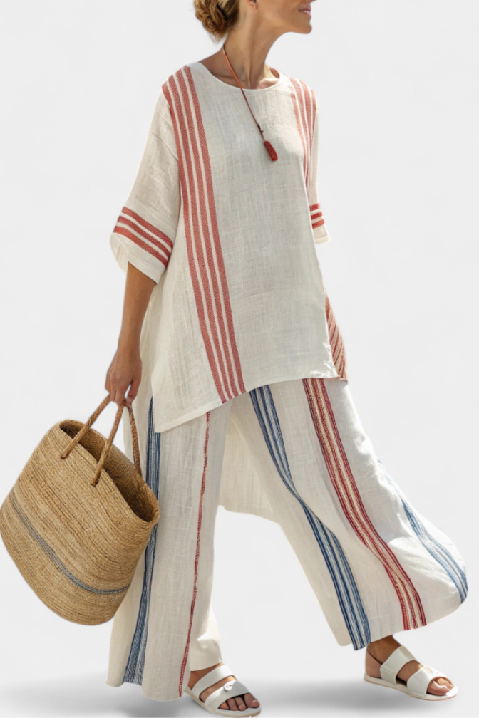 Solvane | Set di lino a strisce mediterranee