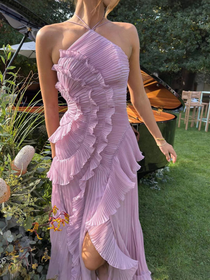 NOMI™ | Abito Plissé – Linea Scultorea ed Eleganza in Lilla