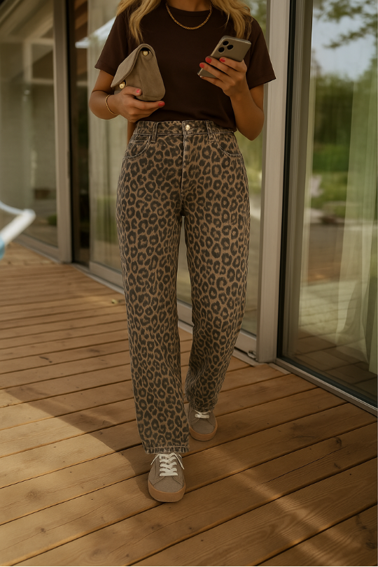 Nadine™ | Pantaloni svasati leopardati con vita alta