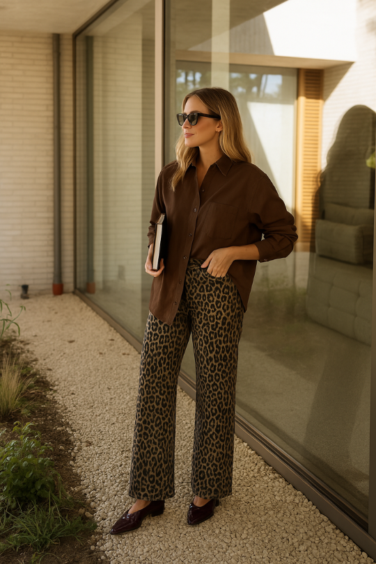 Nadine™ | Pantaloni svasati leopardati con vita alta