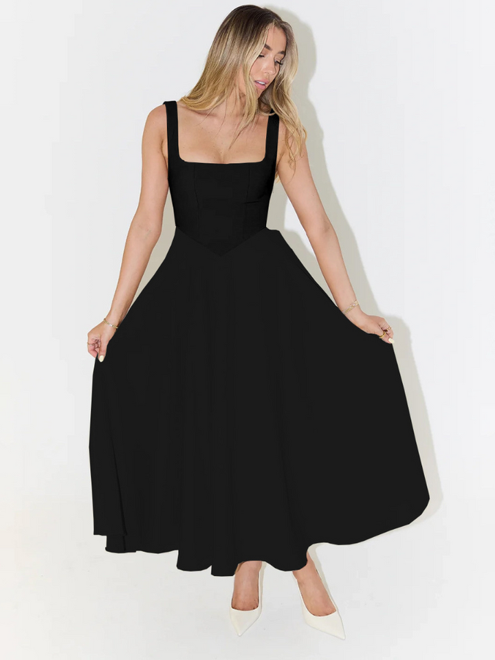 NOMI | Abito Nero Elegante al Ginocchio con Scollo Quadrato