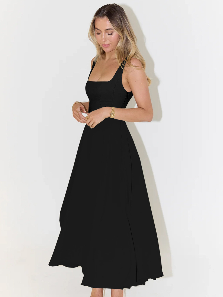 NOMI | Abito Nero Elegante al Ginocchio con Scollo Quadrato