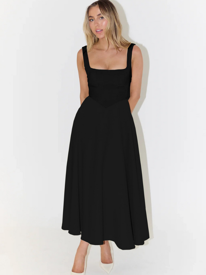 NOMI | Abito Nero Elegante al Ginocchio con Scollo Quadrato