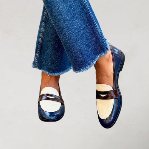 Marleen | Mocassini blu navy con tacco basso