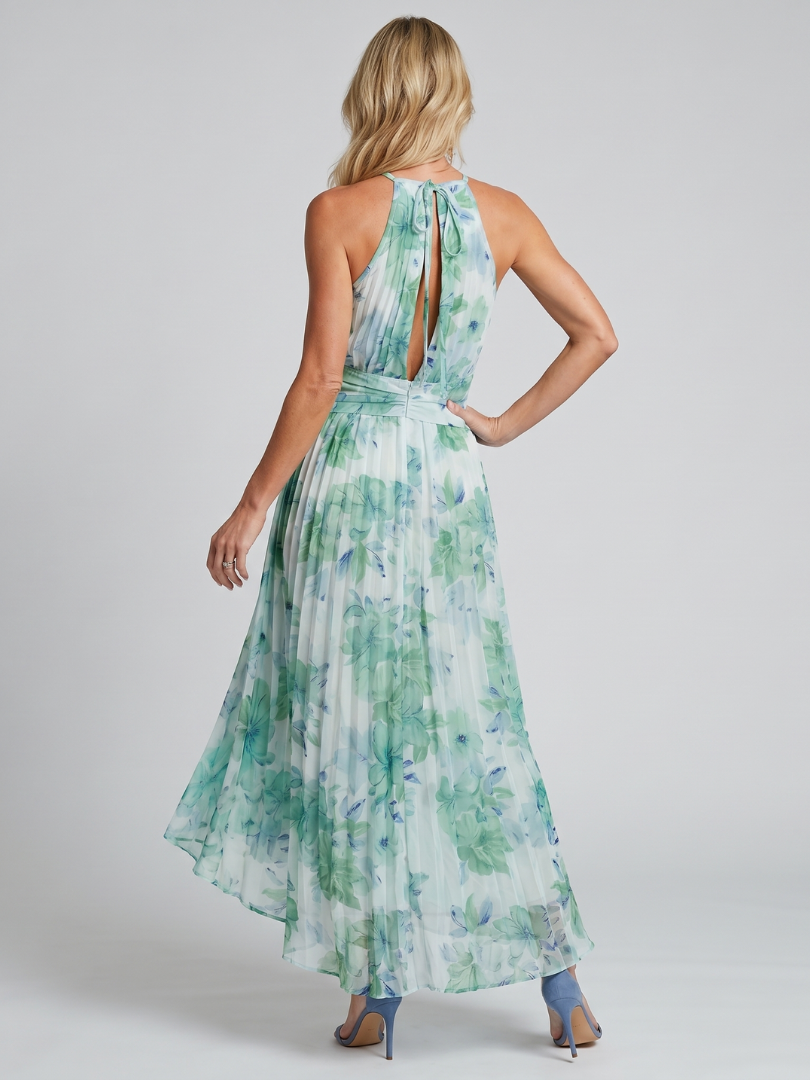 Portia | Abito Midi a Halter Plissettato con Morbido Motivo Floreale