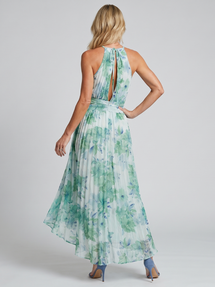 Portia | Abito Midi a Halter Plissettato con Morbido Motivo Floreale