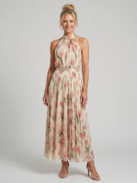 Aurelle | Abito Midi a Fiori con Collo Halter