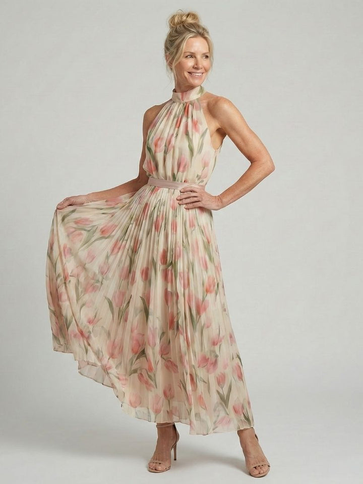 Aurelle | Abito Midi a Fiori con Collo Halter