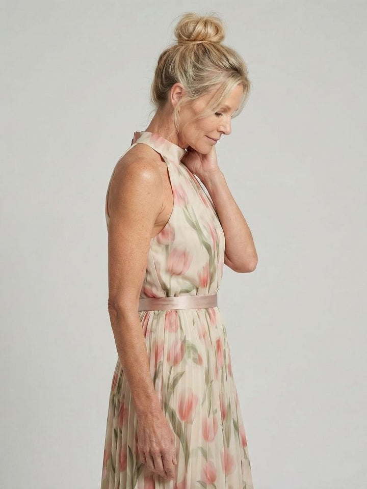 Aurelle | Abito Midi con Collo Halter a Fiori